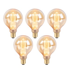 Sada 5 LED žárovek G95 E27 5W 1800K jantarová 3stupňový stmívač