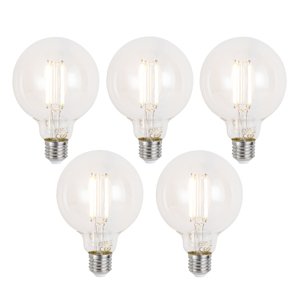 Sada 5 ks Chytré stmívatelné LED žárovky E27 G95 čiré 7W 806lm 2700-6500K