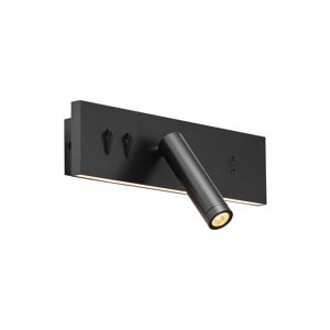 Nástěnná lampa černá nastavitelná s USB-C vč. LED - Modric