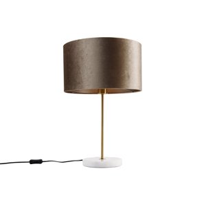 Stolní lampa mosazná se sametovým stínidlem taupe 35cm - Kaso