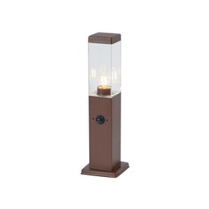 Venkovní lampa rezavě hnědá s čirým sklem 45 cm IP44 se zásuvkou a senzorem pohybu - Malios