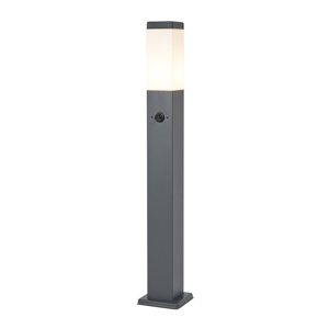 Venkovní lampa tmavě šedá s opálovým sklem 80 cm IP44 s zásuvkou a pohybovým senzorem - Malios