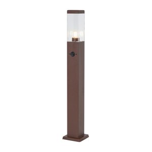 Venkovní lampa rezavě hnědá s čirým sklem 80 cm IP44 se zásuvkou a senzorem pohybu - Malios