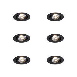 Sada 6 zapuštěných bodových svítidel černá naklápěcí 8,2 cm vč. LED stmívatelné do teplé IP54 Ultra Slim - Pupil