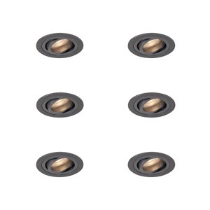 Sada 6 moderních zapuštěných bodových svítidel Gunmetal GU10 50mm kulatá naklápěcí - Rondoo