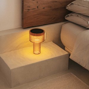 Stolní lampa oranžová plastová vč. LED solární dobíjecí IP44 - Ambar