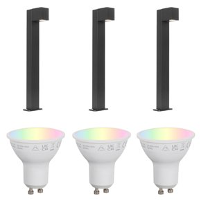 Set van 3 smart staande buitenlampen zwart 65cm IP44 - Baleno