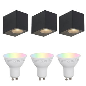 Set van 3 smart wandlampen zwart GU10 50mm IP44 - Baleno