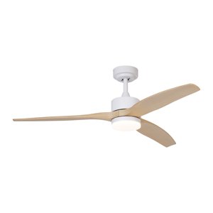 Chytrý stropní ventilátor bílý s dřevěným potiskem 132 cm vč. LED stmívatelné s dálkovým ovládáním - Joly